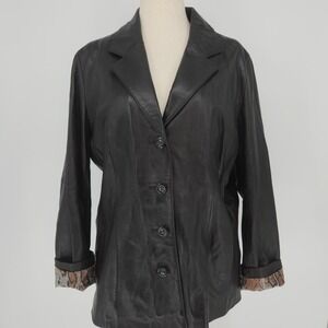 Wilson Leather Blazer Jacket Womens XL Black 3 Button Soft Tailored Snakeskin